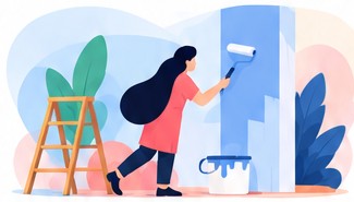 Painter using a roller on an interior wall
